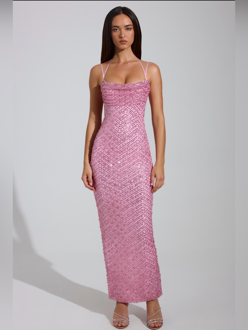 Oh Polly Constance Embellished Cowl-Neck Maxi Dress in Pink US Size 4